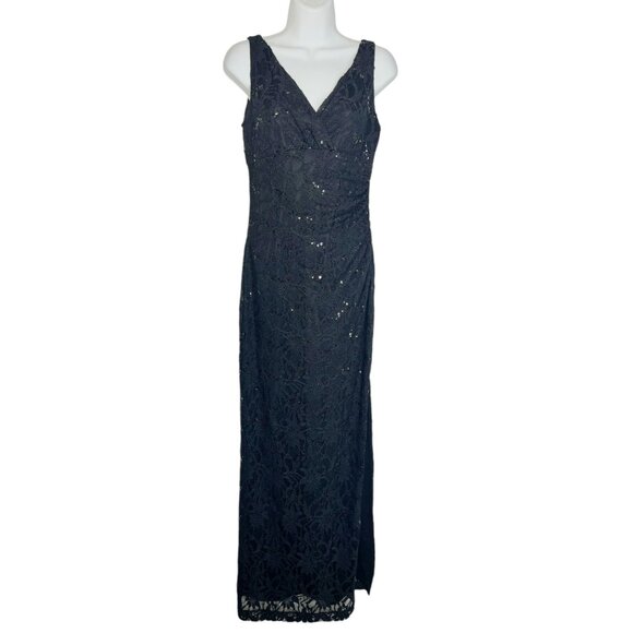 Lauren Ralph Lauren Black Lace Evening Gown Sequin Detail Formal Dress Size 2 - Picture 4 of 11
